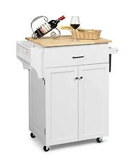 Sugift Rolling Kitchen Island with Spice Rack and Adjustable Shelf