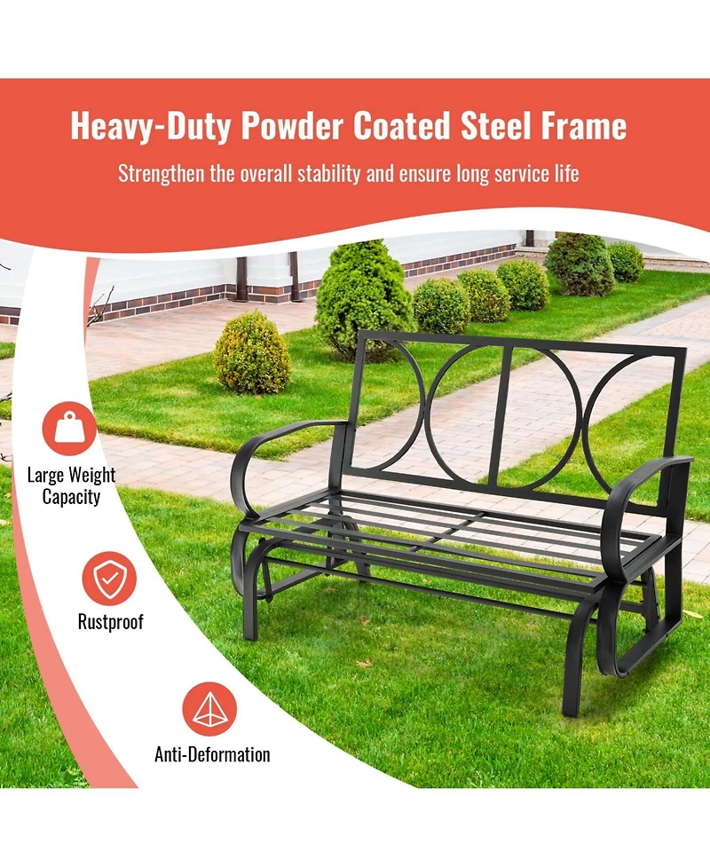 Sugift Patio 2-Person Glider Bench Rocking Loveseat with Cushioned Armrest
