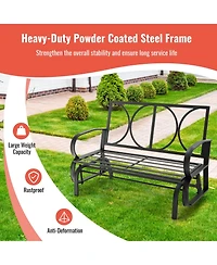 Sugift Patio 2-Person Glider Bench Rocking Loveseat with Cushioned Armrest