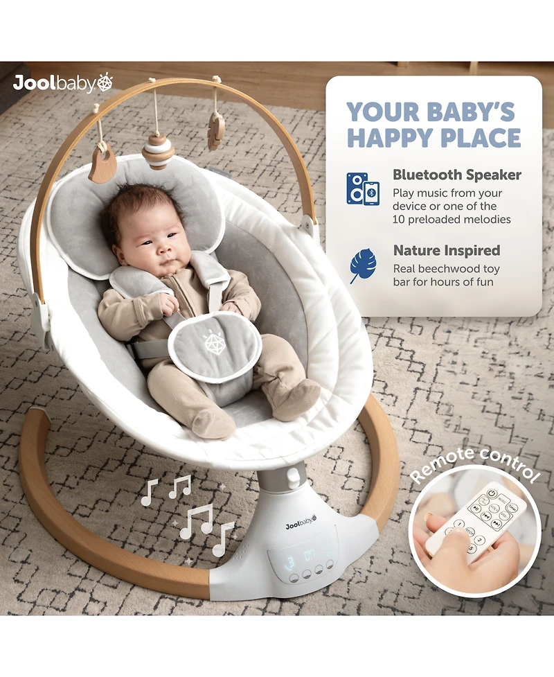 Jool Baby Nova Nature Baby Swing for Newborns – Natural Wood Toys, Electric Motorized Infant Swing, Bluetooth Music