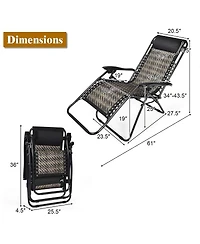 Inolait Sugift Folding Rattan Zero Gravity Lounge Chair with Removable Head Pillow