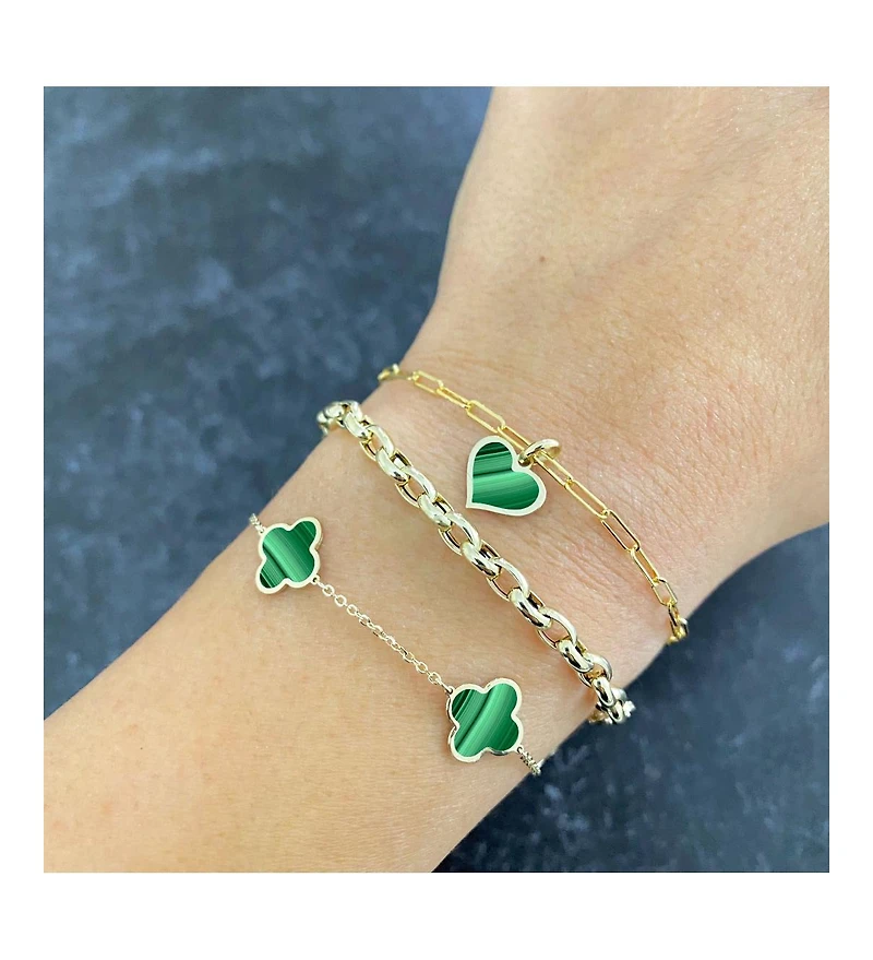 The Lovery Small Malachite Clover Bracelet 14K Gold