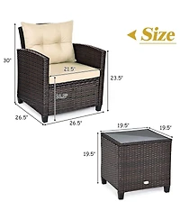 Vebreda Sugift 3 Pieces Rattan Patio Furniture Set with Washable Cushion