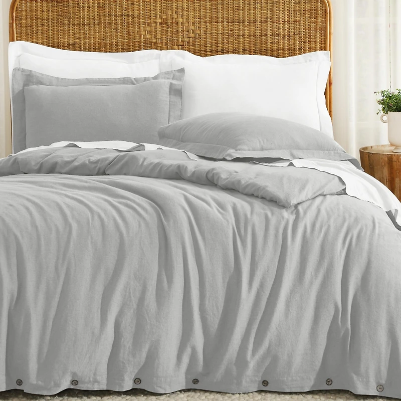 Superior Cotton Linen Blend Solid 3-Piece Duvet Cover Set, King/ California King