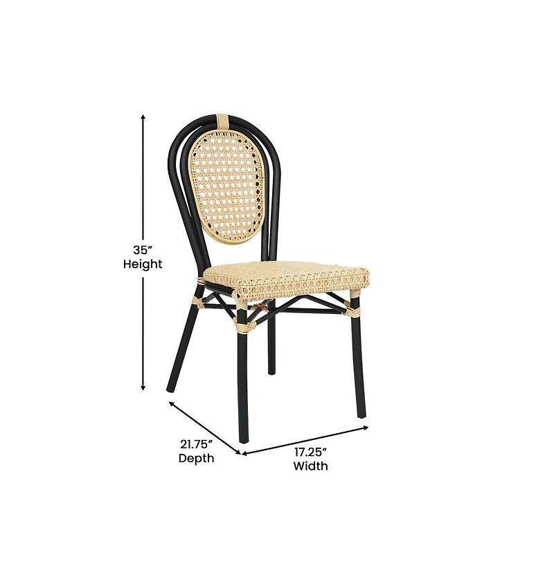 Merrick Lane Toulon Set Of Two Stacking Thonet Bistro Style Chair, Pe Cane Rattan Seat, And Metal Frame For Indoor/Outdoor Use
