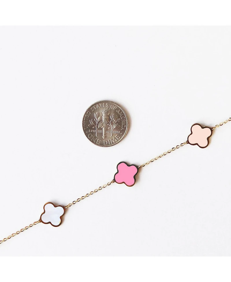 The Lovery Small Pink Mixed Clover Bracelet 14K Gold