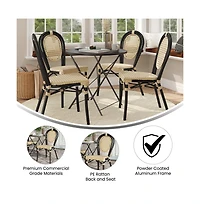 Merrick Lane Toulon Set Of Four Stacking Thonet Bistro Style Chair, Pe Cane Rattan Seat, And Metal Frame For Indoor/Outdoor Use