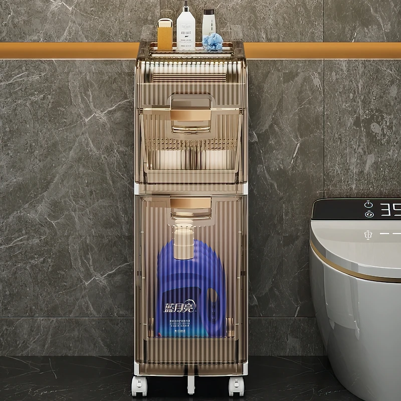 Fc Design Bathroom Storage Cabinet Organizer with Toilet Paper Holder and Rolling Wheels