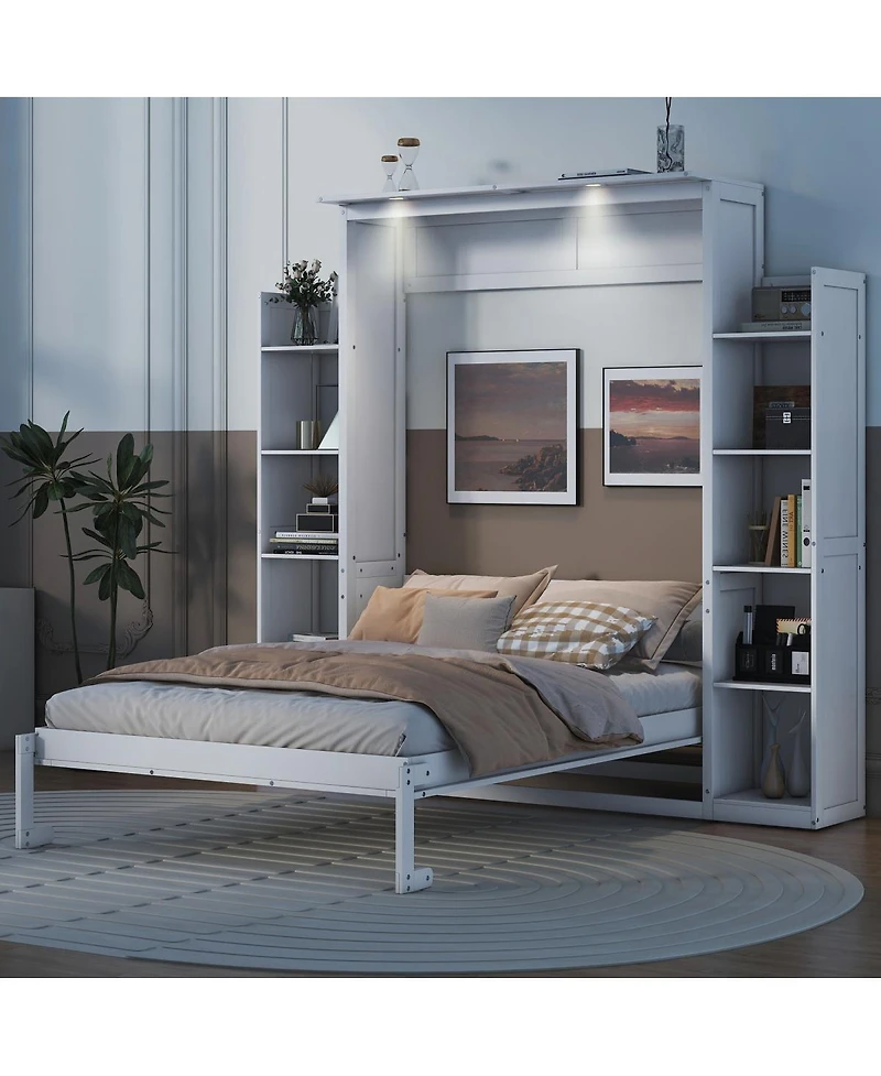 Streamdale Full Size Murphy Bed Wall Bed With Shelves And Led Lights