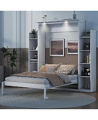 Streamdale Full Size Murphy Bed Wall Bed With Shelves And Led Lights