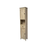 Merrick Lane Delilah Slim Linen Tower Organizer With Storage Drawer, Upper And Lower Cabinets Magnetic Closure Doors Open Shelf