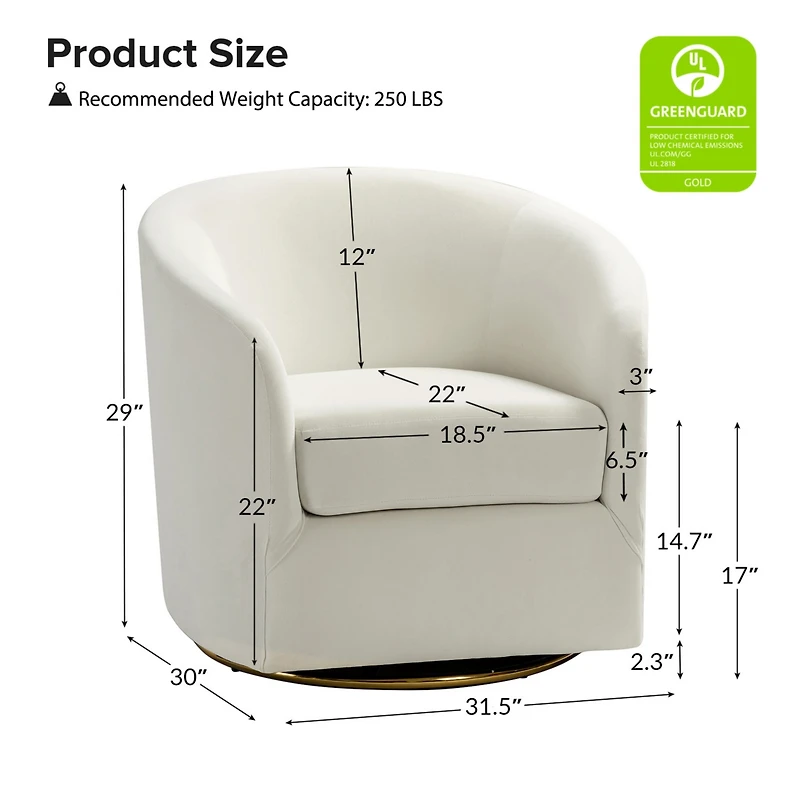 Swivel Accent Chair with Gold Metal Base for Living Room Nursery