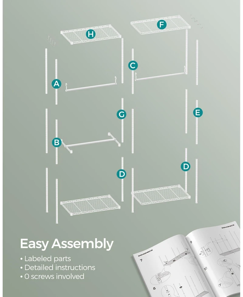 Slickblue Metal Clothing Racks, Heavy-Duty Garment Rack with Adjustable Wire Shelves, Hanging Rods, Hooks