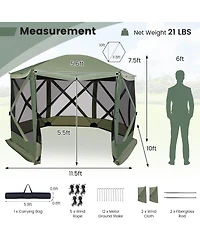 1.5 X 11.5 Ft 6-Sided Pop-up Screen House Tent With 2 Wind Panels for Camping