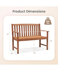 Sugift 2-Seat Patio Wood Bench with Cozy Armrests and Backrest