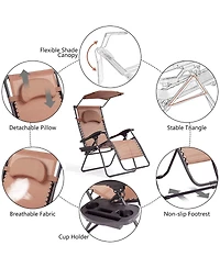Inolait Sugift Folding Recliner Lounge Chair with Shade Canopy Cup Holder