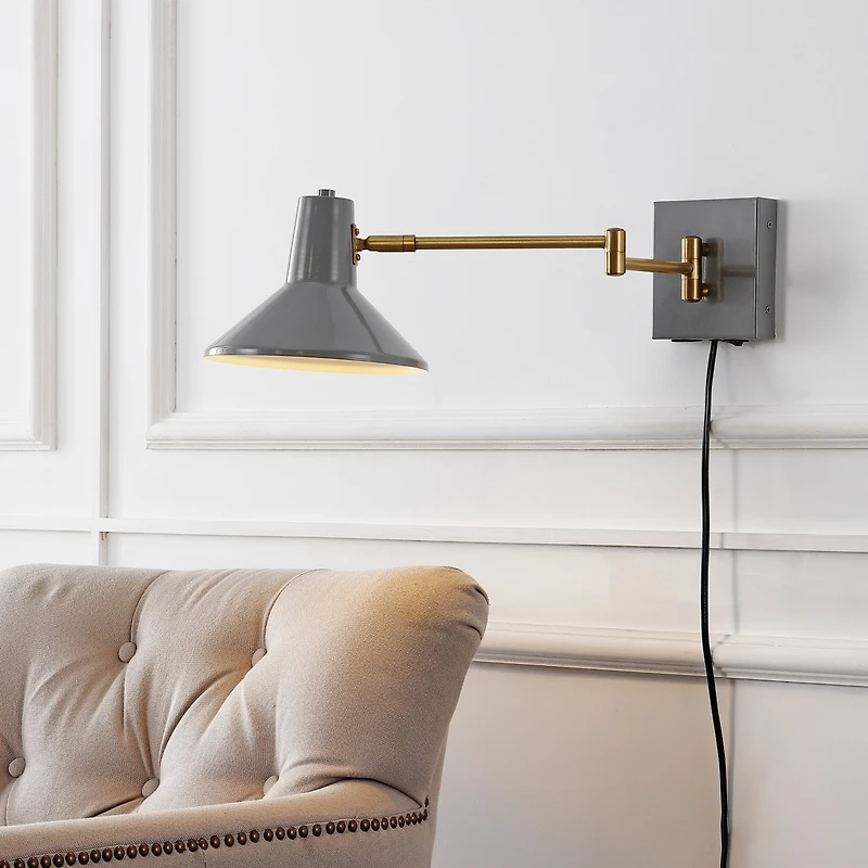 Jonathan Y Hygge Swing Arm Modern Midcentury Iron Usb Charging Port Led Sconce