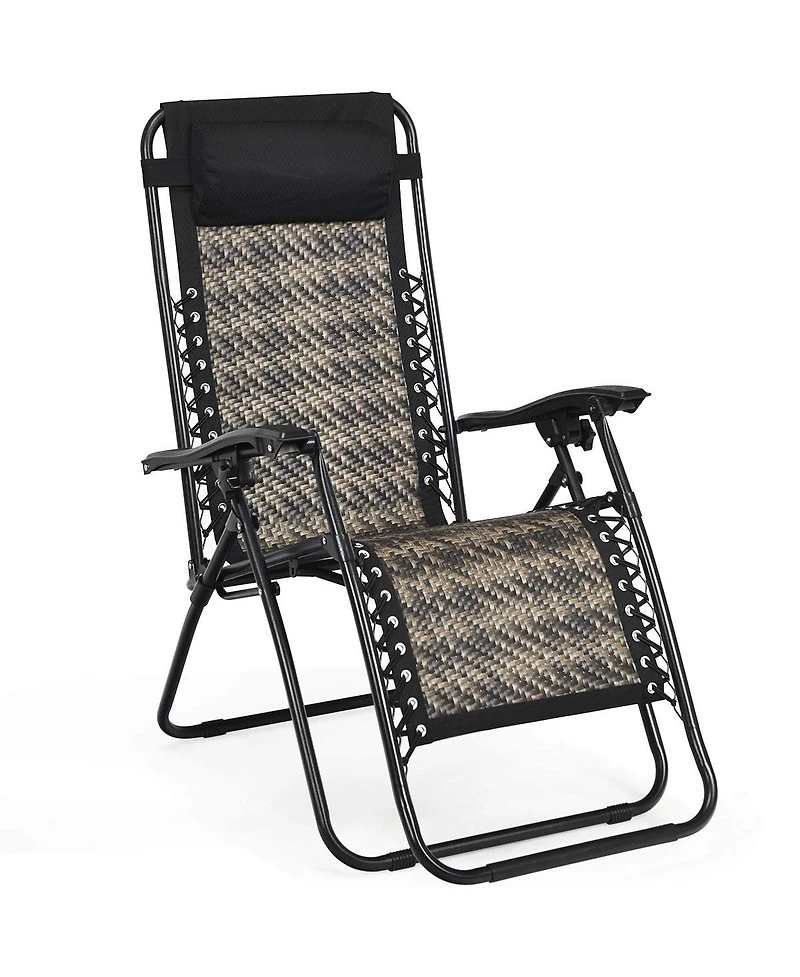 Inolait Sugift Folding Rattan Zero Gravity Lounge Chair with Removable Head Pillow