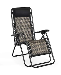 Inolait Sugift Folding Rattan Zero Gravity Lounge Chair with Removable Head Pillow