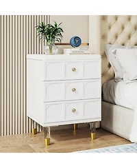 Tribesigns 3-Drawer Nightstand Tall White and Gold Bedside Table with Drawers, Versatile Modern White Night Stand with Storage for Bedroom, Living Roo