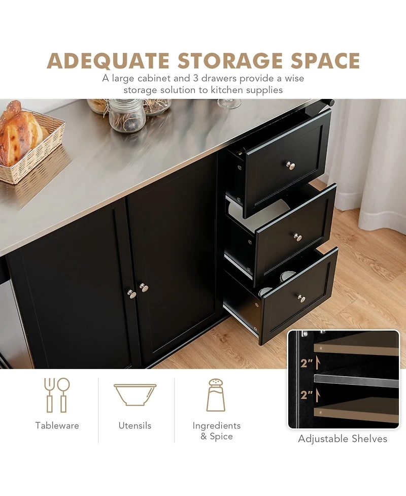 Sugift Kitchen Island 2-Door Storage Cabinet with Drawers and Stainless Steel Top