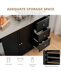 Sugift Kitchen Island 2-Door Storage Cabinet with Drawers and Stainless Steel Top