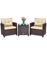 Vebreda Sugift 3 Pieces Rattan Patio Furniture Set with Washable Cushion