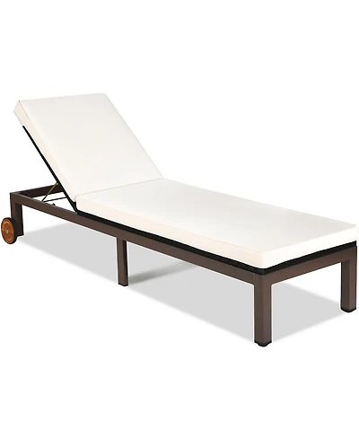 Inolait Sugift Outdoor Wicker Patio Chaise Lounge Recliner Chair with 5-Position Adjustment and Wheels