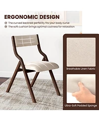Sugift Set of 2 Wooden Folding Dining Chair with Linen Fabric Padded Seat and Backrest
