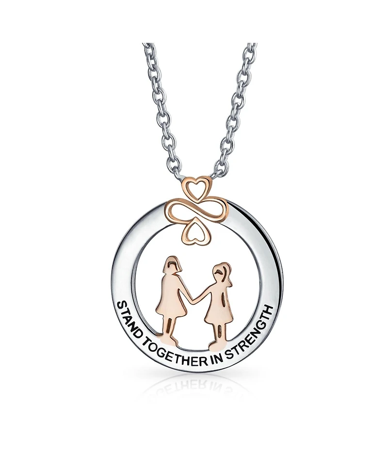 Bling Jewelry Ayllu Heart Infinity Clover Inspirational Words Quote Stand Together in Strength Sis Bff Pendant Necklace Rose Gold Plated Sterling Silv