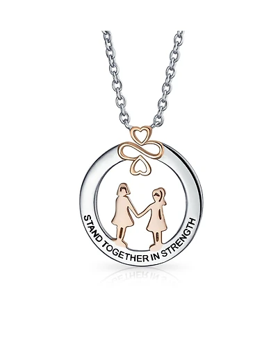 Bling Jewelry Ayllu Heart Infinity Clover Inspirational Words Quote Stand Together in Strength Sis Bff Pendant Necklace Rose Gold Plated Sterling Silv