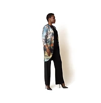 Terese Sydonna Women's V-Neck ¾- Sleeve Printed Scuba Big Pocket Kimono