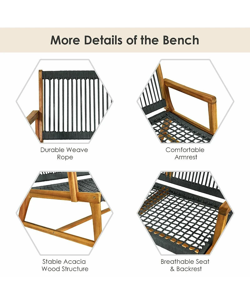 Sugift 2-Person Acacia Wood Yard Bench for Balcony and Patio