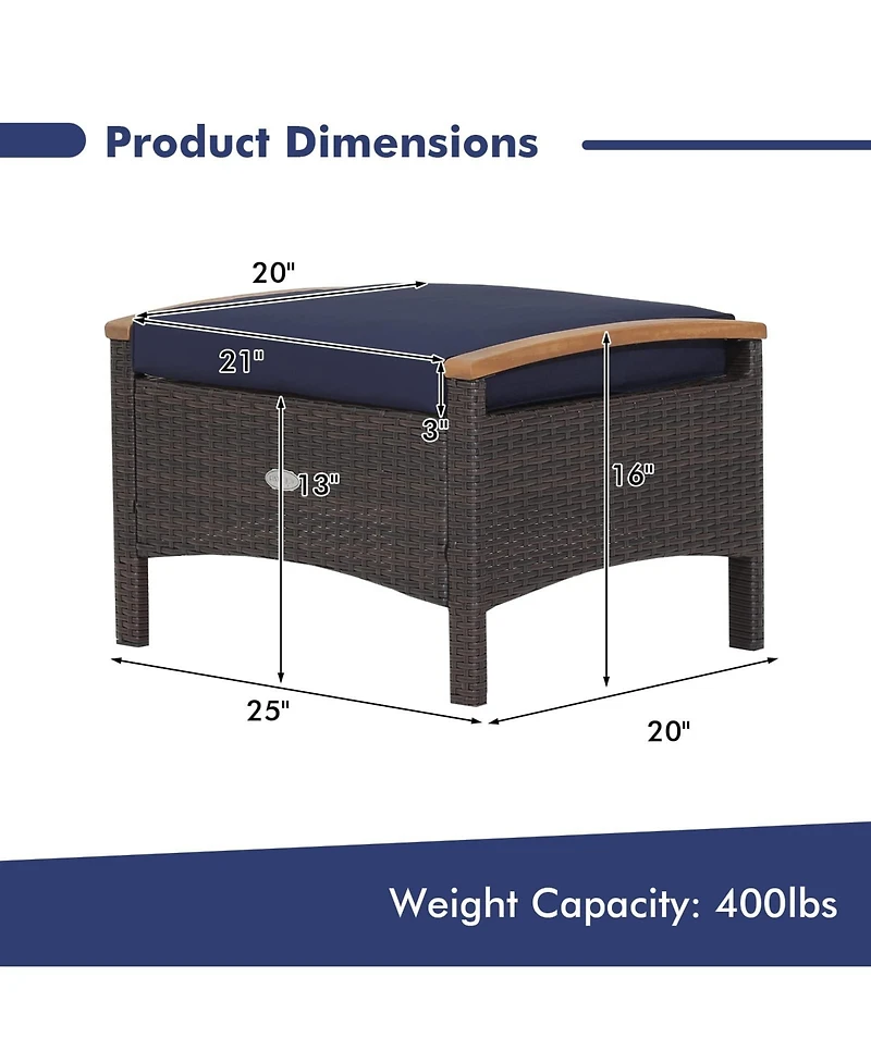 Set of 2 Fade-Resistant Wicker Patio Ottoman