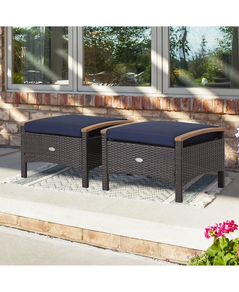 Set of 2 Fade-Resistant Wicker Patio Ottoman