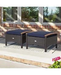 Set of 2 Fade-Resistant Wicker Patio Ottoman