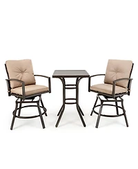 Sugift 3 Pieces Patio Swivel Bar Table Set with Removable Cushions and Rustproof Metal Frame