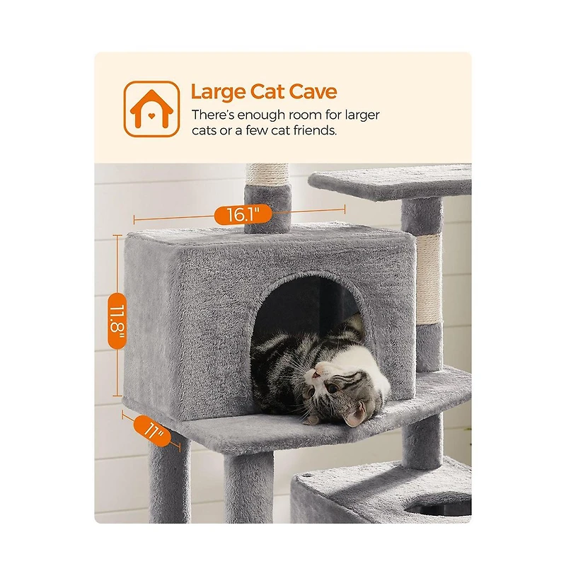 Slickblue Cat Tree Tower With Hammock, Basket, Scratching Posts, Cat Caves, Plush Perches, Cat Activity Center