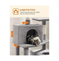 Slickblue Cat Tree Tower With Hammock, Basket, Scratching Posts, Cat Caves, Plush Perches, Cat Activity Center