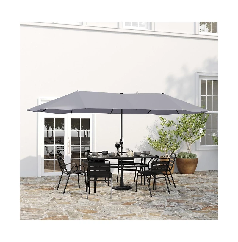 Evanston 15 Ft Triple Head Umbrella for Patio Use with Crank Handle, and Easy Lift Function