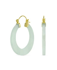 Bling Jewelry Light Green Jade Cz Hoop Earrings 14K Gold Plated Sterling Silver 1.2 Inch