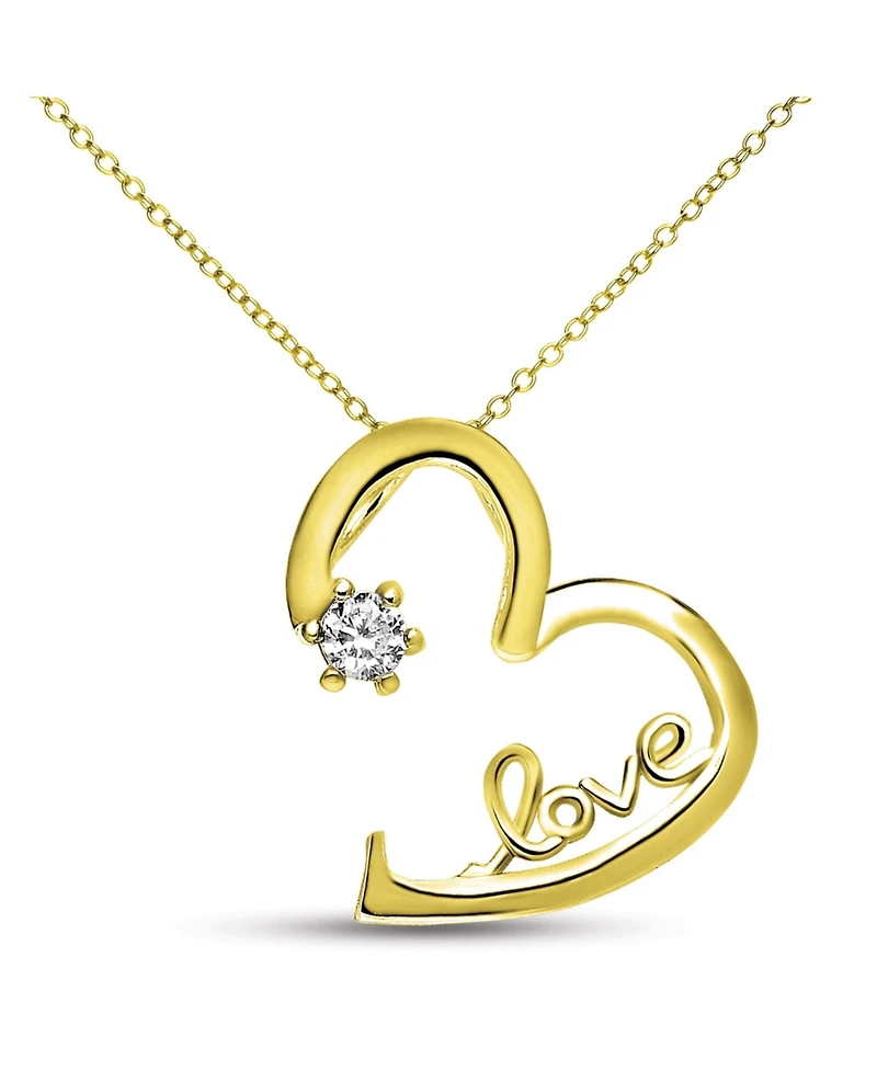 GiGiGirl Kids Sterling Silver 14K Gold Plated with White Cubic Zirconia Heart 'Love' Necklace