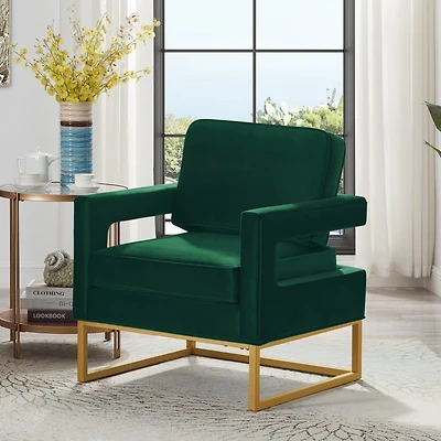 Simplie Fun Gold base velvet accent chair, Jade