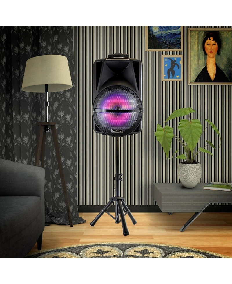 BeFree Sound 12 Inch Bluetooth Rechargeable Portable Pa Party Speaker with Reactive Led Lights and Stand