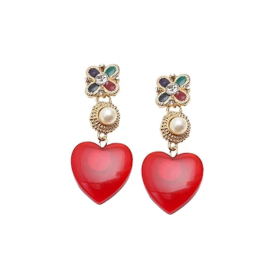 Sohi Women's Gold Royal Heart Drop Earrings