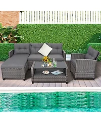 Sugift 4 Pieces Patio Rattan Furniture Set with Cushion and Table Shelf