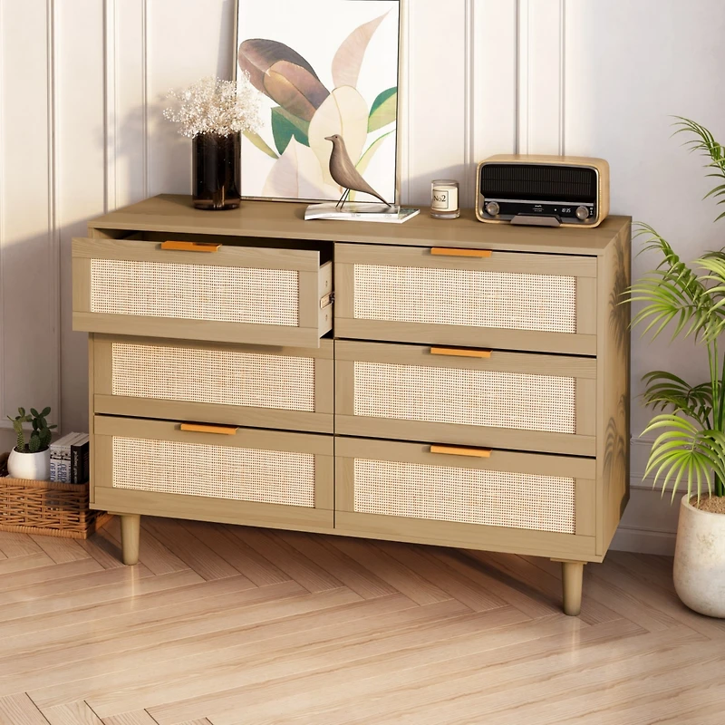 Streamdale Furniture 6 Drawers Rattan Dresser Rattan Drawer, Bedroom, Living Room