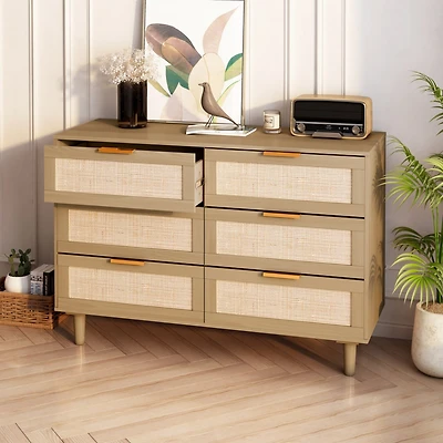Streamdale Furniture 6 Drawers Rattan Dresser Rattan Drawer, Bedroom, Living Room