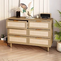 Streamdale Furniture 6 Drawers Rattan Dresser Rattan Drawer, Bedroom, Living Room