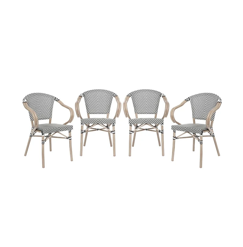 Merrick Lane Mael Set Of Four Stacking Thonet Bistro Style Chair With Arms, Textilene Seat, And Bamboo Finished Metal Frame For Indoor/Outdoor Use